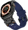 Apple Watch 42mm Silikon Kordon Titanyum Metal Başlıklı KRD-101  - Siyah-Mavi