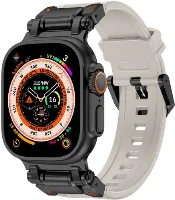 Apple Watch 42mm Silikon Kordon Titanyum Metal Başlıklı KRD-101  - Siyah-Starlight