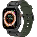 Apple Watch 42mm Silikon Kordon Titanyum Metal Başlıklı KRD-101  - Siyah-Yeşil