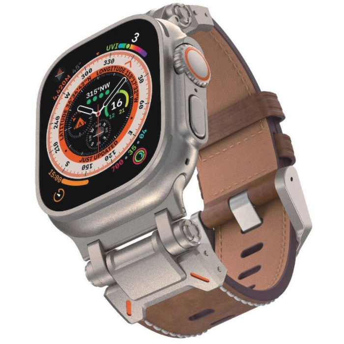 Apple Watch 42mm Zore KRD-114 Metal Başlıklı Suni Deri Kordon - Açık Kahve