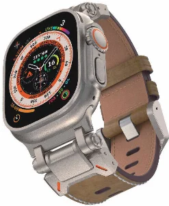 Apple Watch 42mm Zore KRD-114 Metal Başlıklı Suni Deri Kordon - Taba