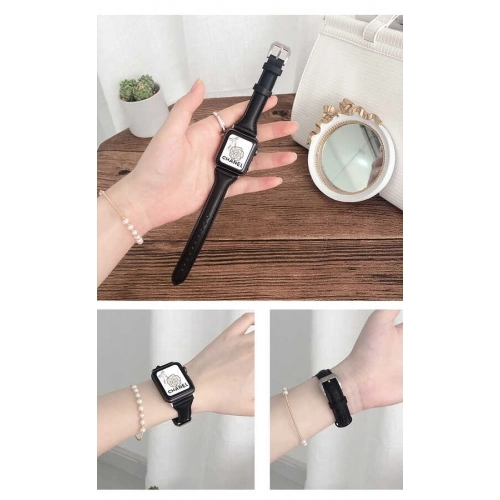 Apple Watch 44mm Deri Kordon KRD-28 - Beyaz