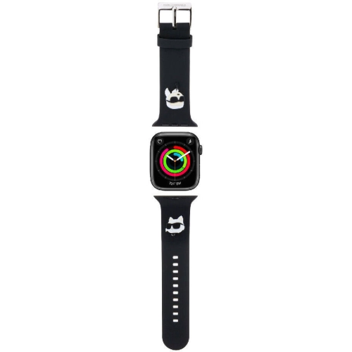 Apple Watch 44mm Karl Lagerfeld Orjinal Lisanslı İkonik Karl & Choupette Logolu Silikon Kordon - Siyah