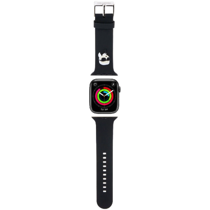 Apple Watch 44mm Karl Lagerfeld Orjinal Lisanslı İkonik Karl Head Logolu Silikon Kordon - Siyah