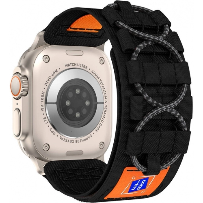 Apple Watch 44mm Kordon Ayarlanabilir Hafif Hasır Örgü Spor Tasarım Kayış - Siyah