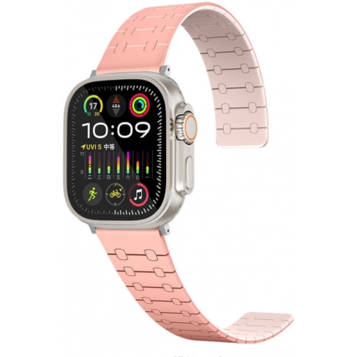 Apple Watch 44mm Kordon Çizgili Desenli Silikon KRD-111 Kordon - Pembe