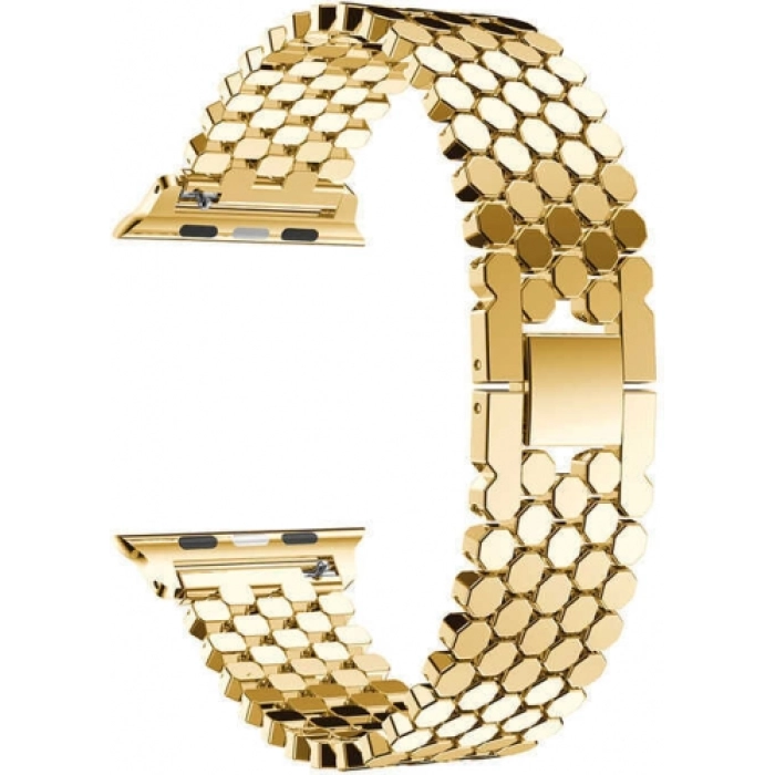 Apple Watch 44mm Kordon KRD-30 Metal Strap Kayış Bal Beteği Dizayn - Gold