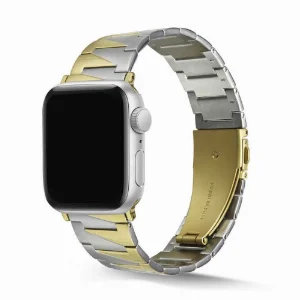 Apple Watch 44mm Kordon KRD-48 Metal Strap Kayış Üçgen Parçalı - Gümüş - Gold