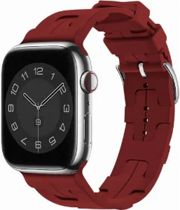 Apple Watch 44mm Kordon Metal Toka Tasarımlı KRD-92 Silikon Kordon - Kırmızı