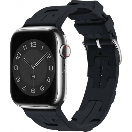 Apple Watch 44mm Kordon Metal Toka Tasarımlı KRD-92 Silikon Kordon - Midnight