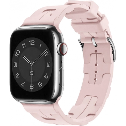 Apple Watch 44mm Kordon Metal Toka Tasarımlı KRD-92 Silikon Kordon - Pembe Açık