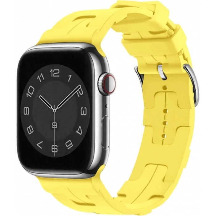 Apple Watch 44mm Kordon Metal Toka Tasarımlı KRD-92 Silikon Kordon - Sarı