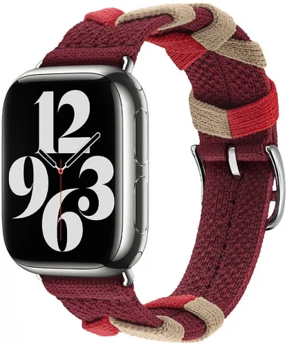 Apple Watch 44mm Kordon Renkli Sarmal Örgü Tasarımlı KRD-97  - Kırmızı