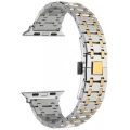Apple Watch 44mm Kordon Şerit Tasarımlı Otomatik Klipsli Çelik KRD-83 - Gümüş - Gold