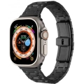 Apple Watch 44mm Kordon Şerit Tasarımlı Otomatik Klipsli Çelik KRD-83 - Gümüş - Rose