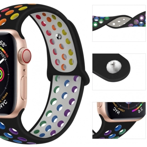 Apple Watch 44mm Kordon Spor Silikon Delikli KRD-02 - Pride Siyah