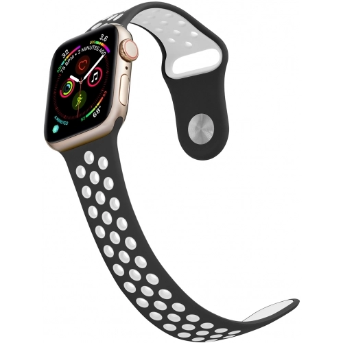 Apple Watch 44mm Kordon Spor Silikon Delikli KRD-02 - Siyah