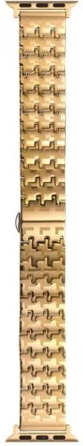 Apple Watch 44mm Kordon Zigzag Tasarımlı Düğme Klipsli Çelik KRD-86 - Gold