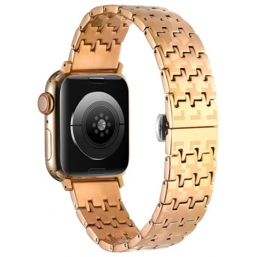 Apple Watch 44mm Kordon Zigzag Tasarımlı Düğme Klipsli Çelik KRD-86 - Siyah