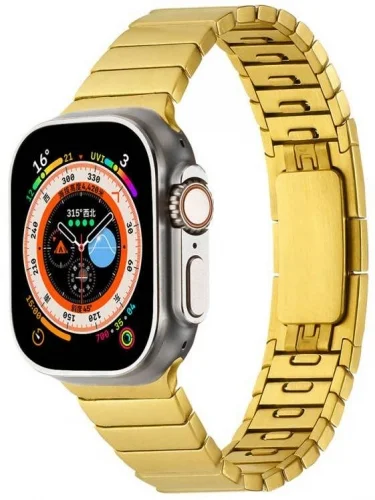 Apple Watch 44mm Metal Kordon Çizgi Tasarım Şık Ve Dayanıklı KRD-82 - Rose Gold