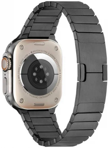 Apple Watch 44mm Metal Kordon Çizgi Tasarım Şık Ve Dayanıklı KRD-82 - Siyah