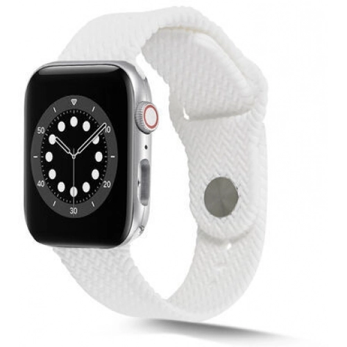 Apple Watch 44mm Silikon Kordon Hasır Örgü Dizayn - Beyaz