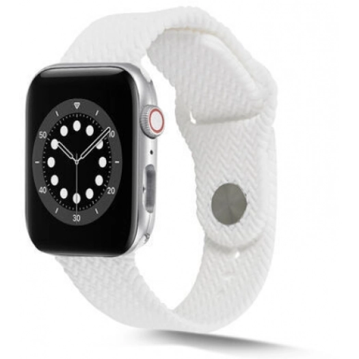 Apple Watch 44mm Silikon Kordon Hasır Örgü Dizayn - Beyaz
