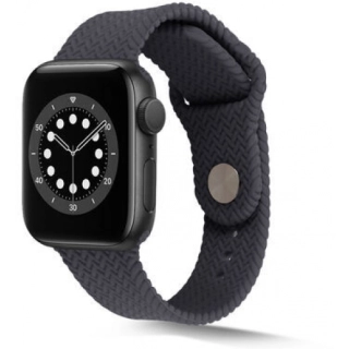 Apple Watch 44mm Silikon Kordon Hasır Örgü Dizayn - Gri