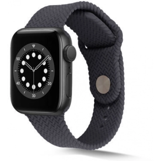 Apple Watch 44mm Silikon Kordon Hasır Örgü Dizayn - Gri