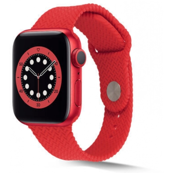 Apple Watch 44mm Silikon Kordon Hasır Örgü Dizayn - Kırmızı