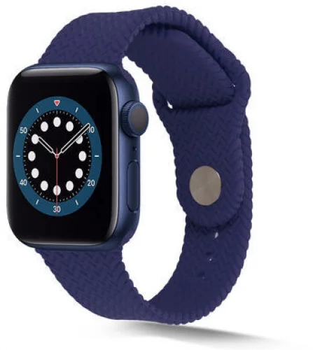 Apple Watch 44mm Silikon Kordon Hasır Örgü Dizayn - Koyu Yeşil