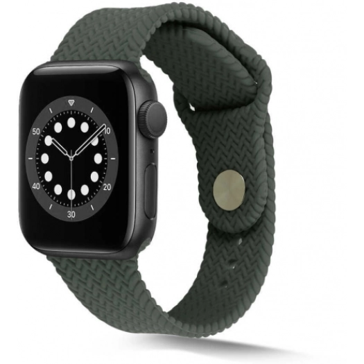 Apple Watch 44mm Silikon Kordon Hasır Örgü Dizayn KRD-37 - Koyu Yeşil