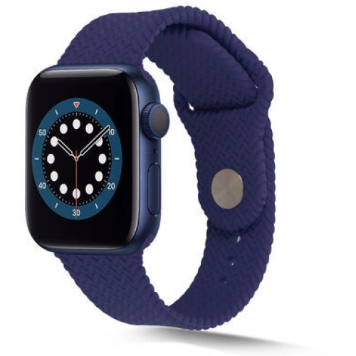 Apple Watch 44mm Silikon Kordon Hasır Örgü Dizayn - Siyah