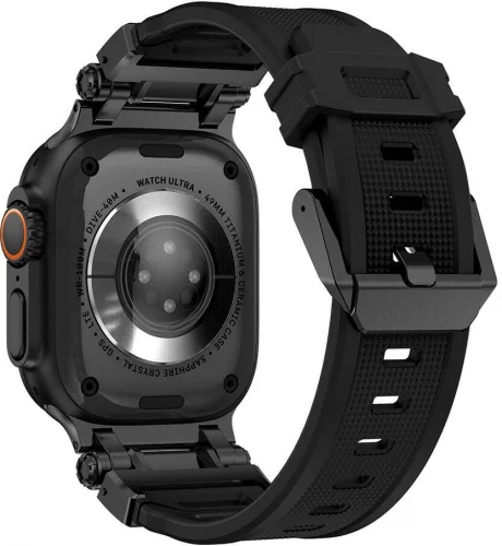 Apple Watch 44mm Silikon Kordon Titanyum Metal Başlıklı KRD-101  - Siyah-Turuncu