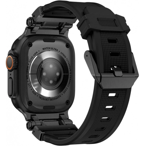 Apple Watch 44mm Silikon Kordon Titanyum Metal Başlıklı KRD-101 - Siyah-Yeşil