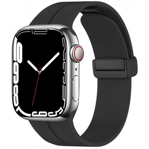 Apple Watch 44mm Silikon Kordon Zore KRD-84 Soft Pürüzsüz Metal Toka - Siyah