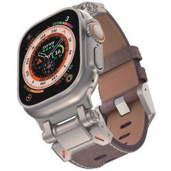 Apple Watch 44mm Zore KRD-114 Metal Başlıklı Suni Deri Kordon - Koyu Kahve