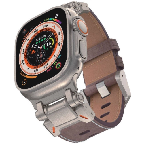 Apple Watch 44mm Zore KRD-114 Metal Başlıklı Suni Deri Kordon - Koyu Kahve
