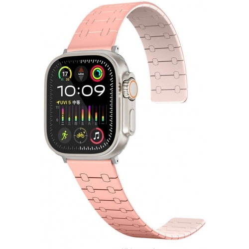 Apple Watch 45mm Kordon Çizgili Desenli Silikon KRD-111 Kordon - Pembe