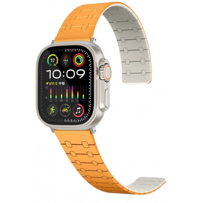 Apple Watch 45mm Kordon Çizgili Desenli Silikon KRD-111 Kordon - Turuncu
