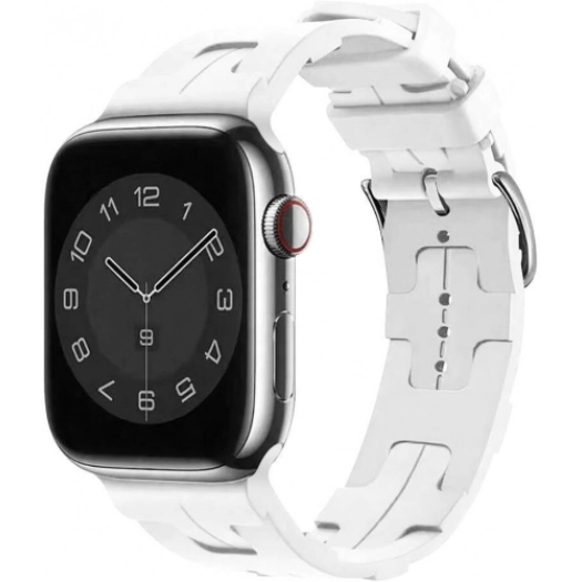 Apple Watch 45mm Kordon Metal Toka Tasarımlı KRD-92 Silikon Kordon - Beyaz