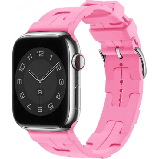 Apple Watch 45mm Kordon Metal Toka Tasarımlı KRD-92 Silikon Kordon - Pembe