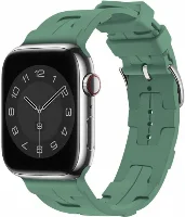 Apple Watch 45mm Kordon Metal Toka Tasarımlı KRD-92 Silikon Kordon - Petrol Yeşil