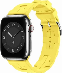 Apple Watch 45mm Kordon Metal Toka Tasarımlı KRD-92 Silikon Kordon - Sarı
