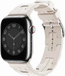 Apple Watch 45mm Kordon Metal Toka Tasarımlı KRD-92 Silikon Kordon - Starlight