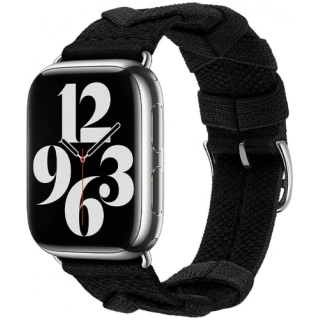 Apple Watch 45mm Kordon Renkli Sarmal Örgü Tasarımlı KRD-97  - Koyu Siyah