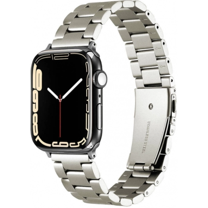 Apple Watch 45mm Kordon Zarif ve Sağlam Renkli KRD-93 Metal Kordon - Titanyum