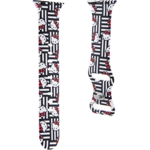 Apple Watch 7 41mm Hello Kitty Orjinal Lisanslı Çizgiler & Kitty Silikon Kordon - Siyah