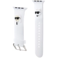 Apple Watch 7 41mm Karl Lagerfeld Orjinal Lisanslı İkonik Karl & Choupette Logolu Silikon Kordon - Beyaz