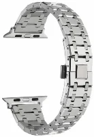 Apple Watch 7 41mm Kordon Şerit Tasarımlı Otomatik Klipsli Çelik KRD-83 - Gümüş